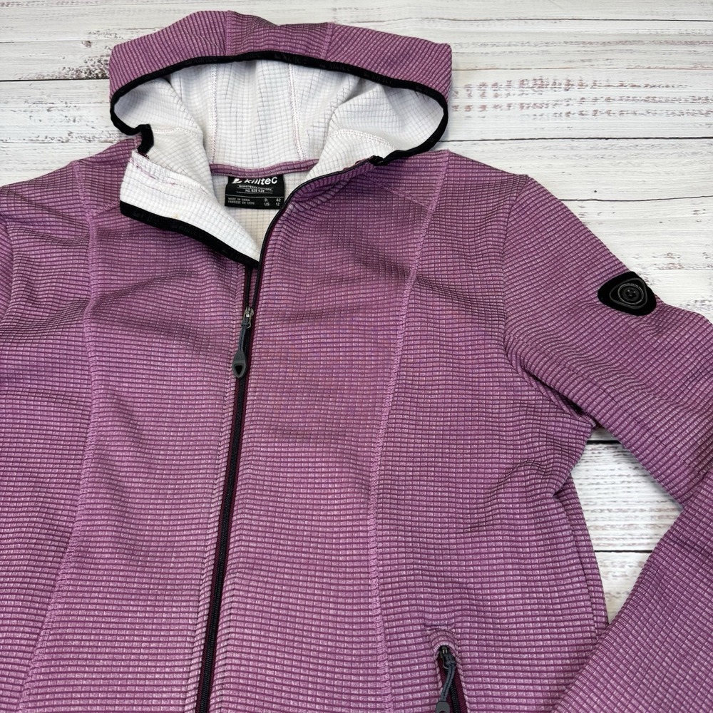 Killtec Jacket‎ Womens Size 12 Purple Fleece Full Zip Micro Grid Hooded Mid Tech